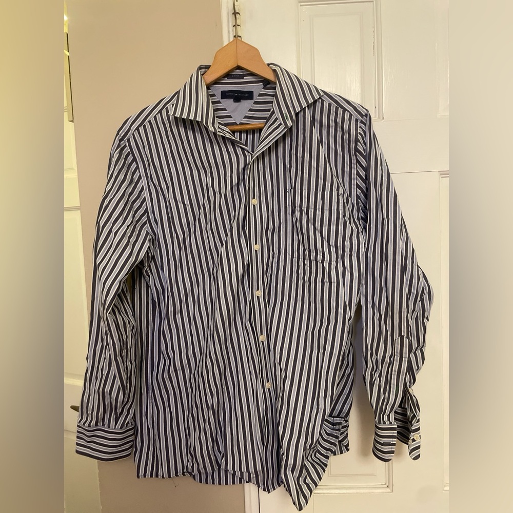 Tommy Hilfiger Navy and White Striped Shirt